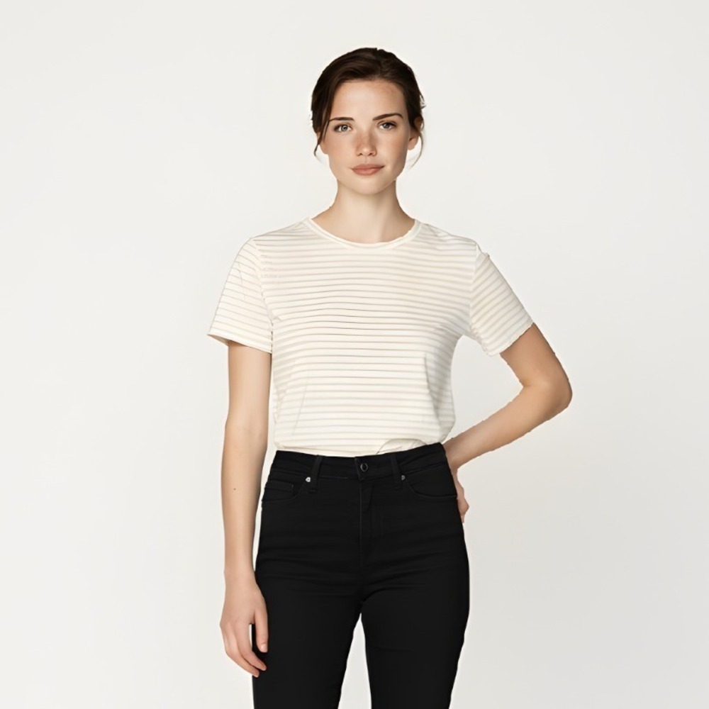 Crazy Horse Light Light Tan‎ and White Striped Short Sleeve Shirt Large